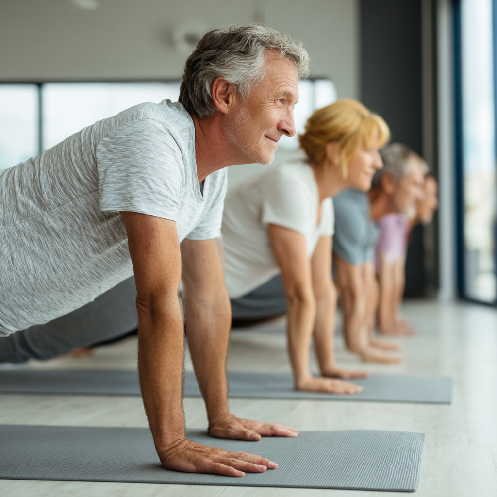 Diverse group of Ukrainian adults of various ages participating in holistic movement therapy session